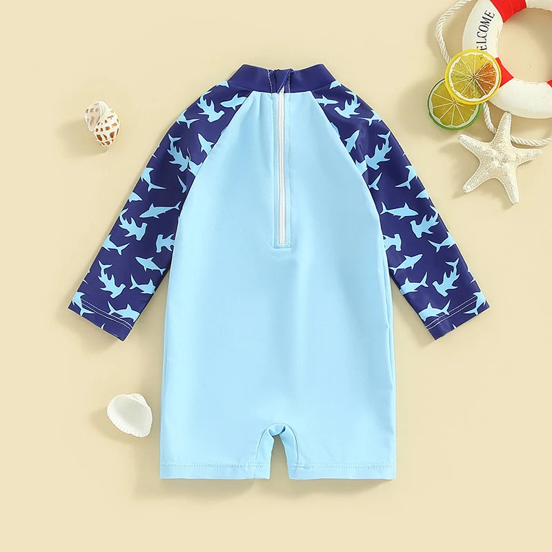 Children s Boys Summer Swimwear Cute Shark Print Short Sleeve Rash Guard Swimsuit Beachwear Bathing Suit for Kids