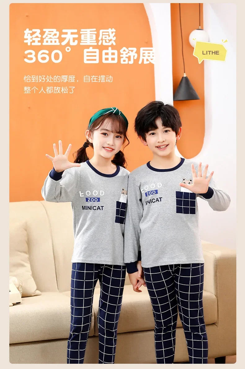 Children's Autumn Clothes and Pants Set for Boys and Girls Pure Cotton Thermal Underwear Pure Cotton Cotton Sweater Baby Pajamas