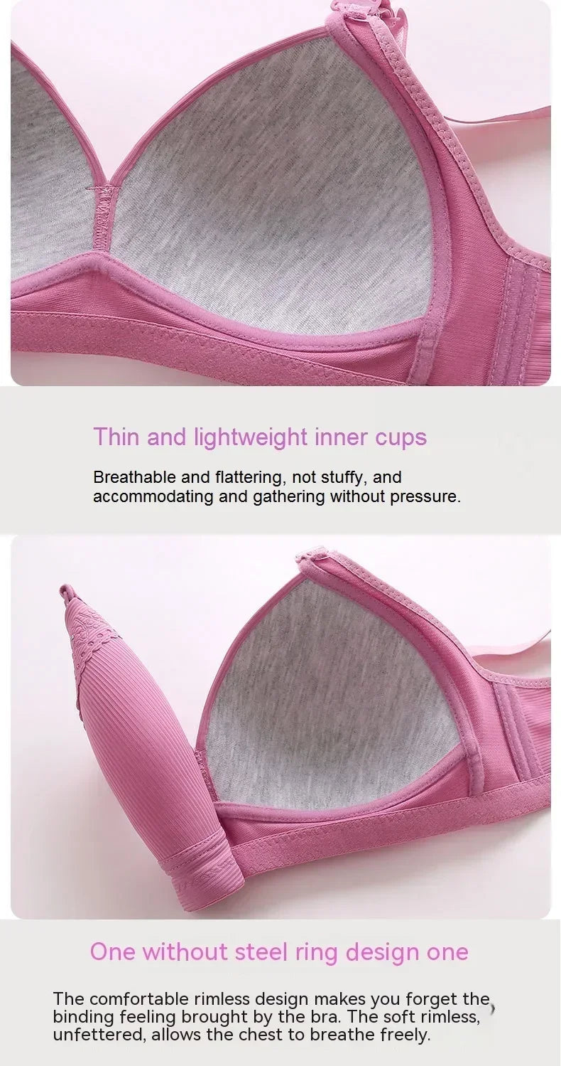 Gathered Side Collection Lifting Underwear Breasts Brassiere Large Size Bra Full Cup Underwear Brassiere No Steel Ring  Bra