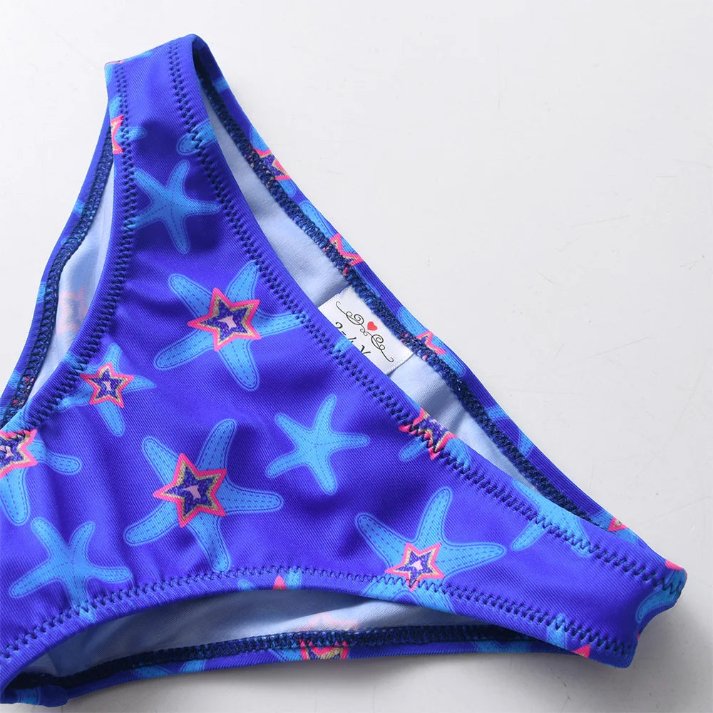 VIKITA Teenagers Girls Close-fitting Elastic Starfish Swimsuit Girls Split Two-pieces Swimwear Children Fashion Bikini Sets