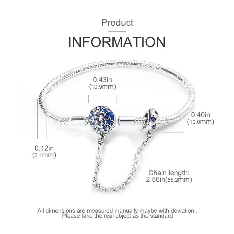 Bracelet Silver 925 Original 17-20CM Star Moon Sun Four Leaf Clover Green Zircon Bracelets Fit DIY Charms Birthday Jewelry Gifts