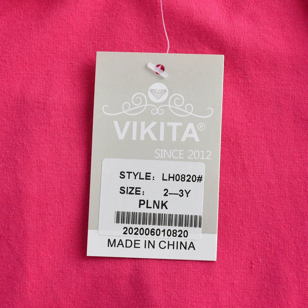 VIKITA Girls Flare Sleeve Autumn Spring Dress Kids Licorne Print Striped Dress Girls Cotton Casual Daily School Straight Dresses