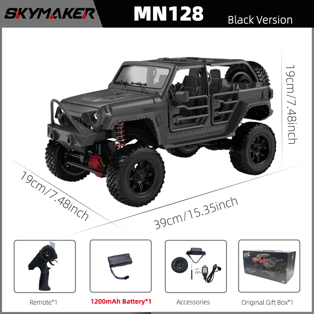 MN128 1/12 RC Car 4WD Jeep Model 2.4G Remote Control LED Light 4X4 Off Road 4WD Climbing RC Truck Electric Toy Car Gift for Boy