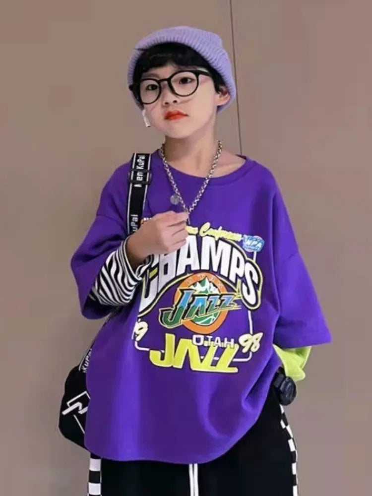 Fake Two Piece T Shirt Kids Korean Clothes Boys Wear Cartoon Children's Fashion Tops Boys' Child T-shirt T-shirts Boy Top 2025