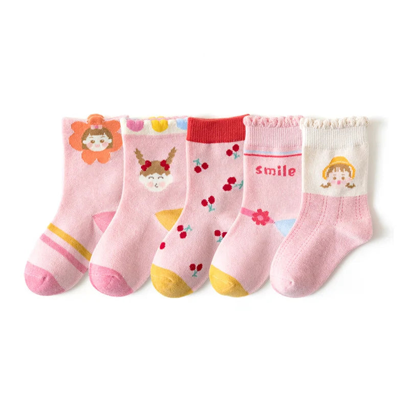 5/10 pairs Kids Socks Sets for Girls 2025 Cute Cartoon Unicorn Floral Print Children Ankle Short Breathable Cotton Toddler Sock