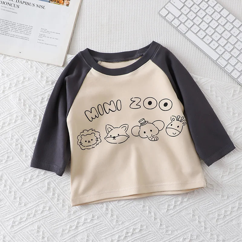 0-5Year Baby Boy Long Sleeve T-shirt Autumn Kids Clothes Cartoon Mini Zoo Girls Tops Cotton Spring Children T-shirt