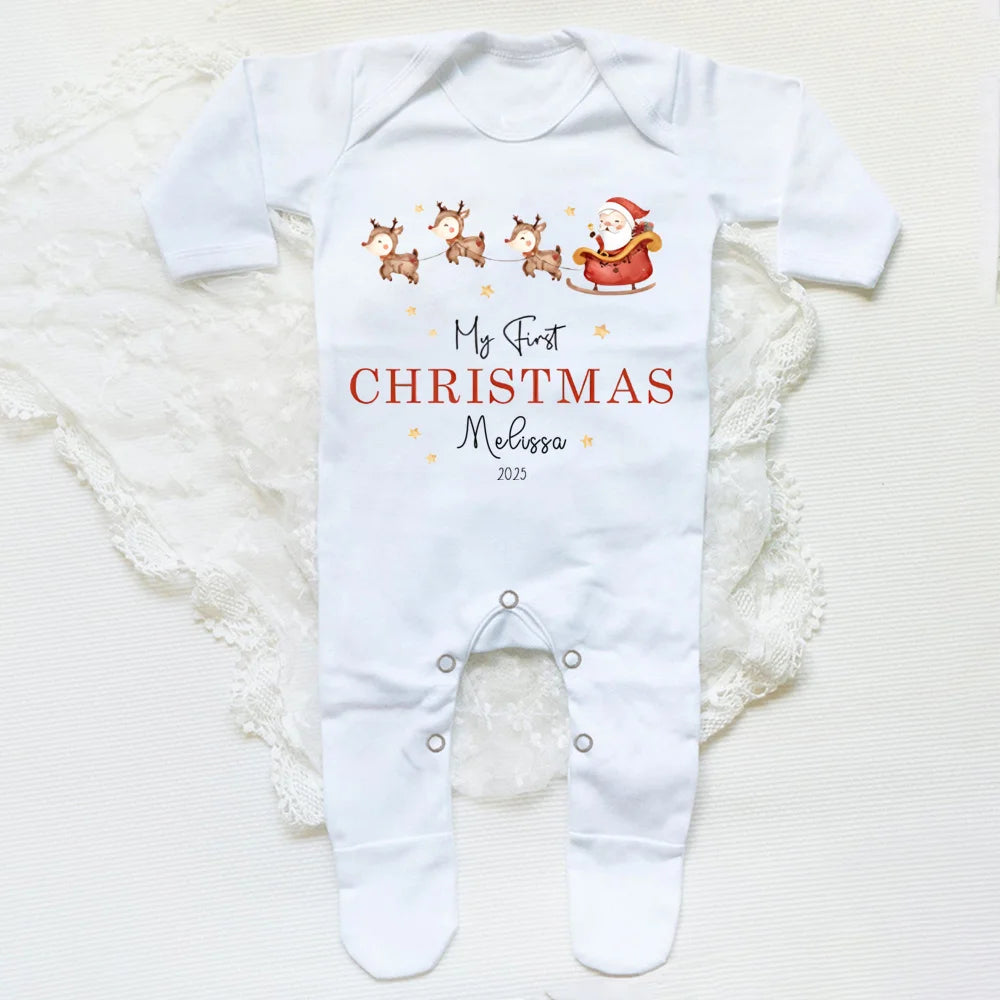 Personalised Baby's First Christmas Sleepsuit My 1st Christmas Pjs Baby Xmas Outfit New Year Holiday Baby Grow