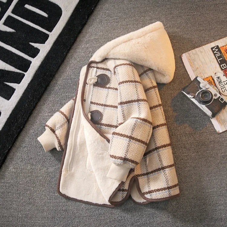 Boys Winter Wool Coat 2025 New Style Kids Thickened Fleece Lined Plaid Wool Jacket Thick Winter Clothing