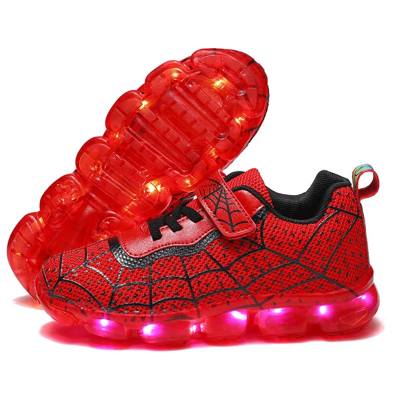 Disney Children Luminous PU Leather Red Shoes For Boys Girls LED Lighted Soft Baby Kids Sneakers Infant Tennis Size 25-35