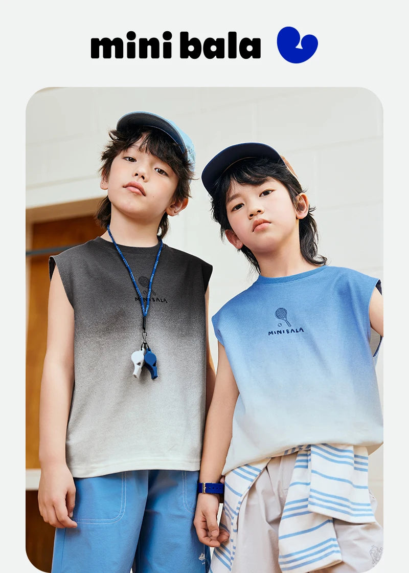 Mini Bala Boys Tank Top Summer New Cotton Tie-Dye Breathable Soft Skin-Friendly Base Layer for Kids