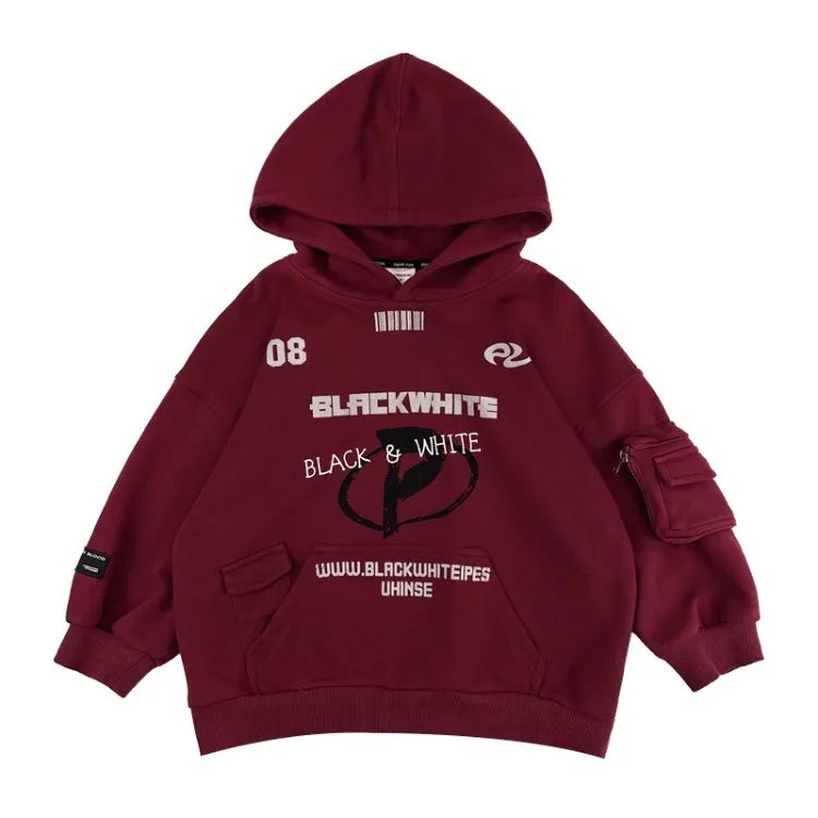 2025 New Boys' Korean-Style Printed Hooded Pullover Hoodie - Baby Autumn Winter Warm Long Sleeve Top