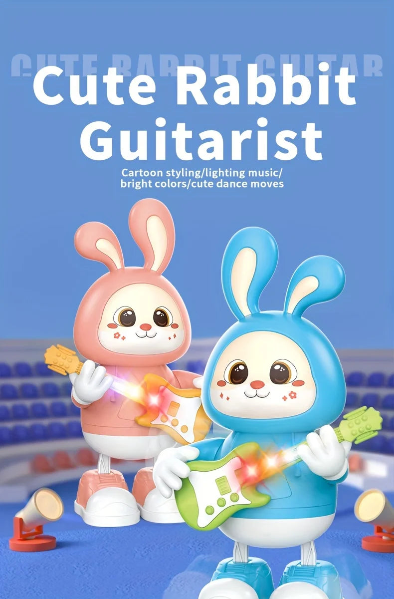Musical Dancing Rabbit Toy with Guitar Walking Singing Bunny Moving Toys for Baby with Music & Lights for Toddlers Easter Gift