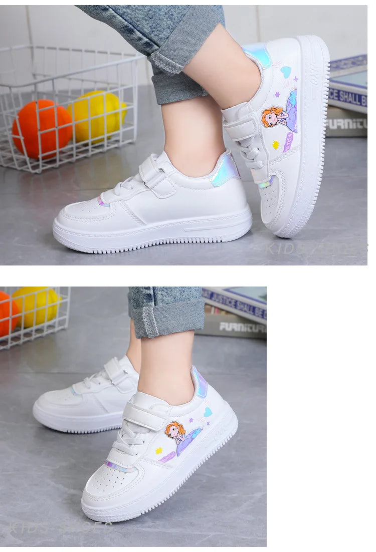 Disney Ariel Princess Kids Tennis Sneakers Children Running Girls Sport Shoes Pink White Breathable Hook Loop Boy Child Sneakers