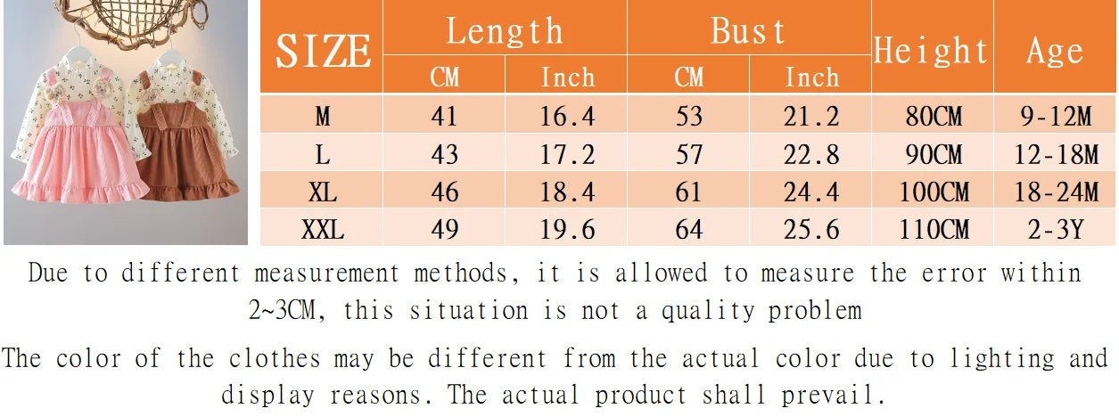 New Fall New Girls Dress Fake Two Upper Body Knitwear Suspenders Corduroy Floral Bear Fluffy Lace Pleated Sweet Princess Dress
