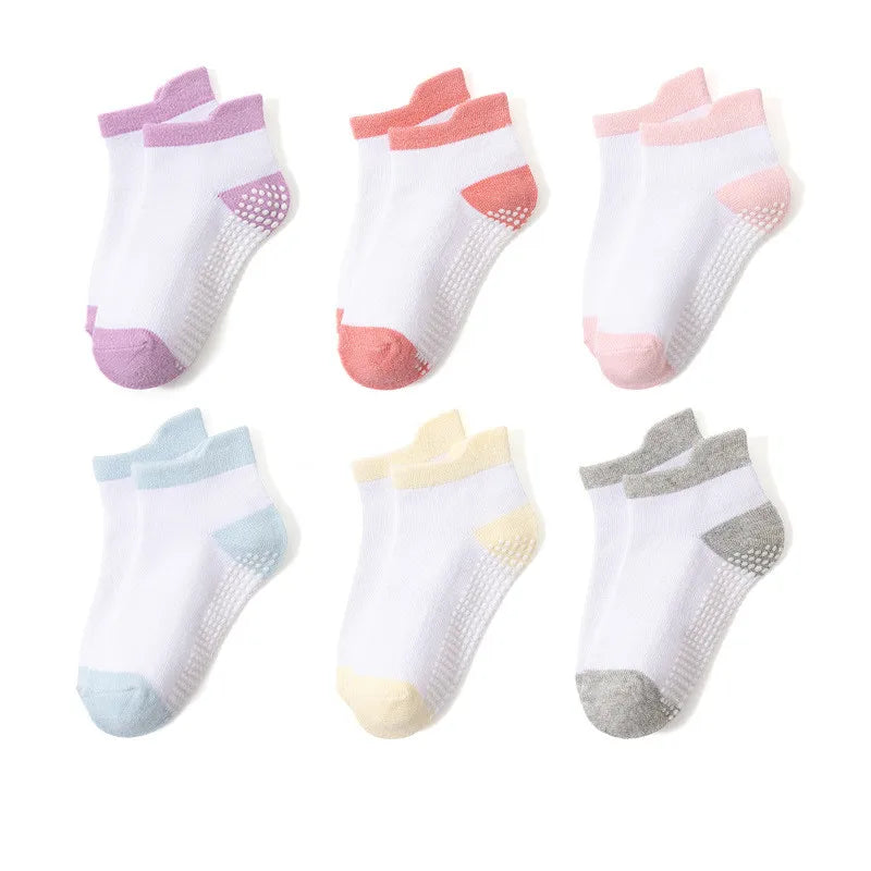 6 Pairs 0-5 Years Old Non-Slip Kids Socks with Grip Little Girls Boys Ankle Socks Infants Toddlers Children Floor Socks