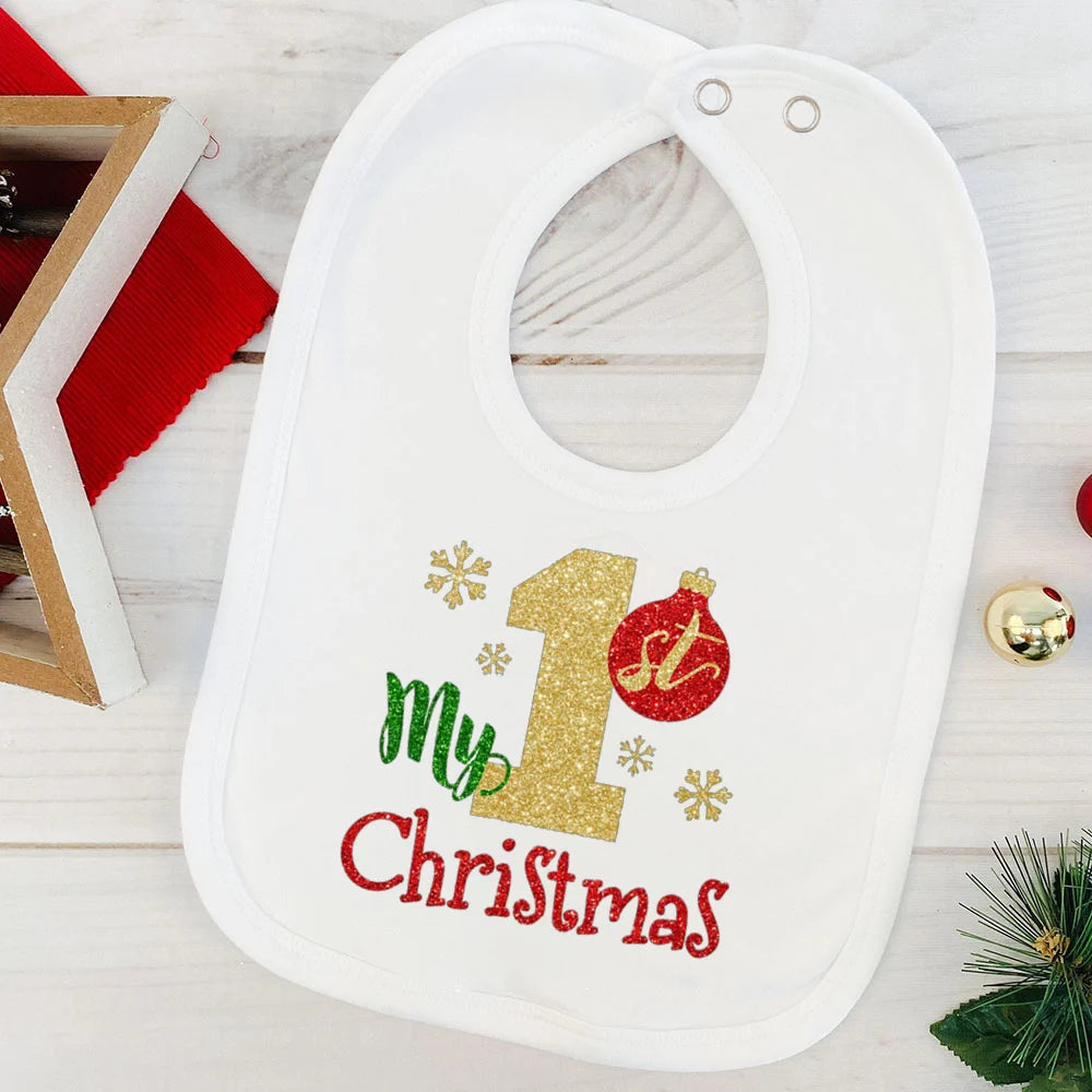 My First Christmas Baby Bib Boy Girl Cute Burp Cloths Xmas Infant Bibs Newbron 1st Christmas Bib Gift Xmas Party Toddler Bibs