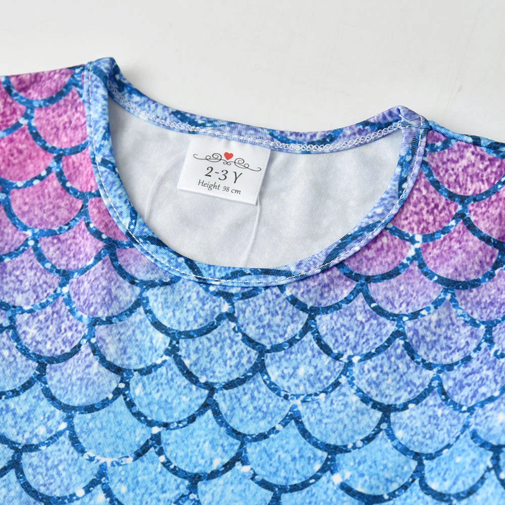 VIKITA Kids Long Sleeve Dress Girls Mermaid Print Dresses Kids Gradient Colorful Dress Girl Princess Layered Tulle Tutu Dresses