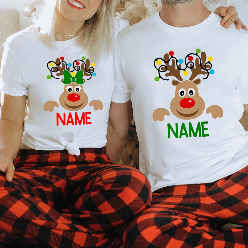 Reindeer Family Christmas Shirt Personalized Christmas Family Shirts Custom Dad Mom Kid & Baby Name Tee Xmas Gift Clothes