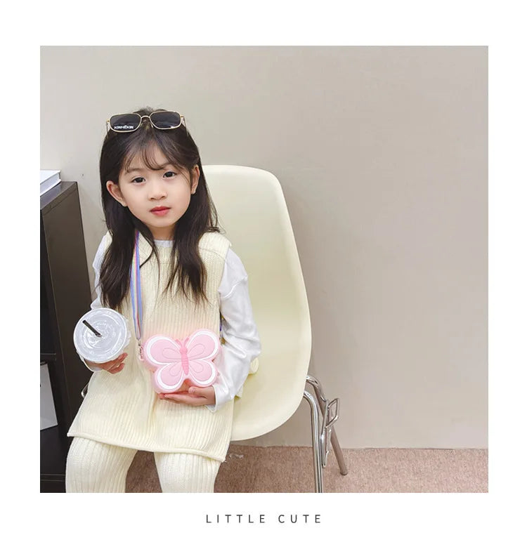 Lovely Bow Children's Silicone Shoulder Bags Cute Butterfly Shape Baby Girls Crossbody Bag Candy Color Kids Small Coin Purse