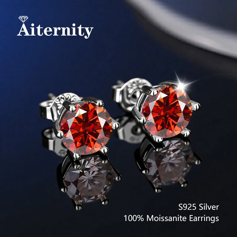 100% Real Sterling Silver S925 Moissanite Earrings Stud  With 2 Certificate D VVS1 Pass Diamond Test Pen For Women Men Jewelry