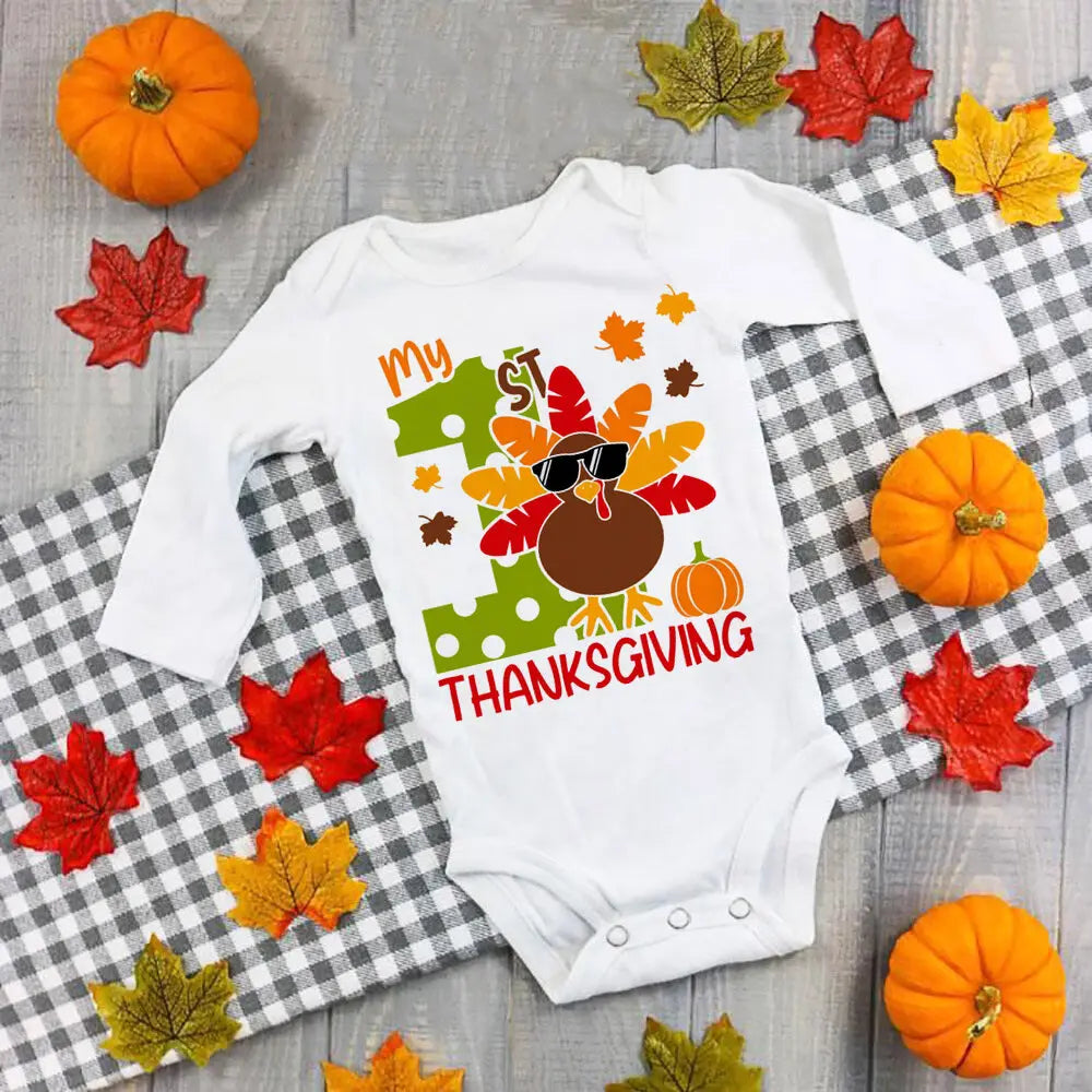 My First Thanksgiving Baby Bodysuit Infant Turkey Romper Girl Boy Cute Clothes Thanksgiving Baby Gift Fall Toddler Jumpsuit