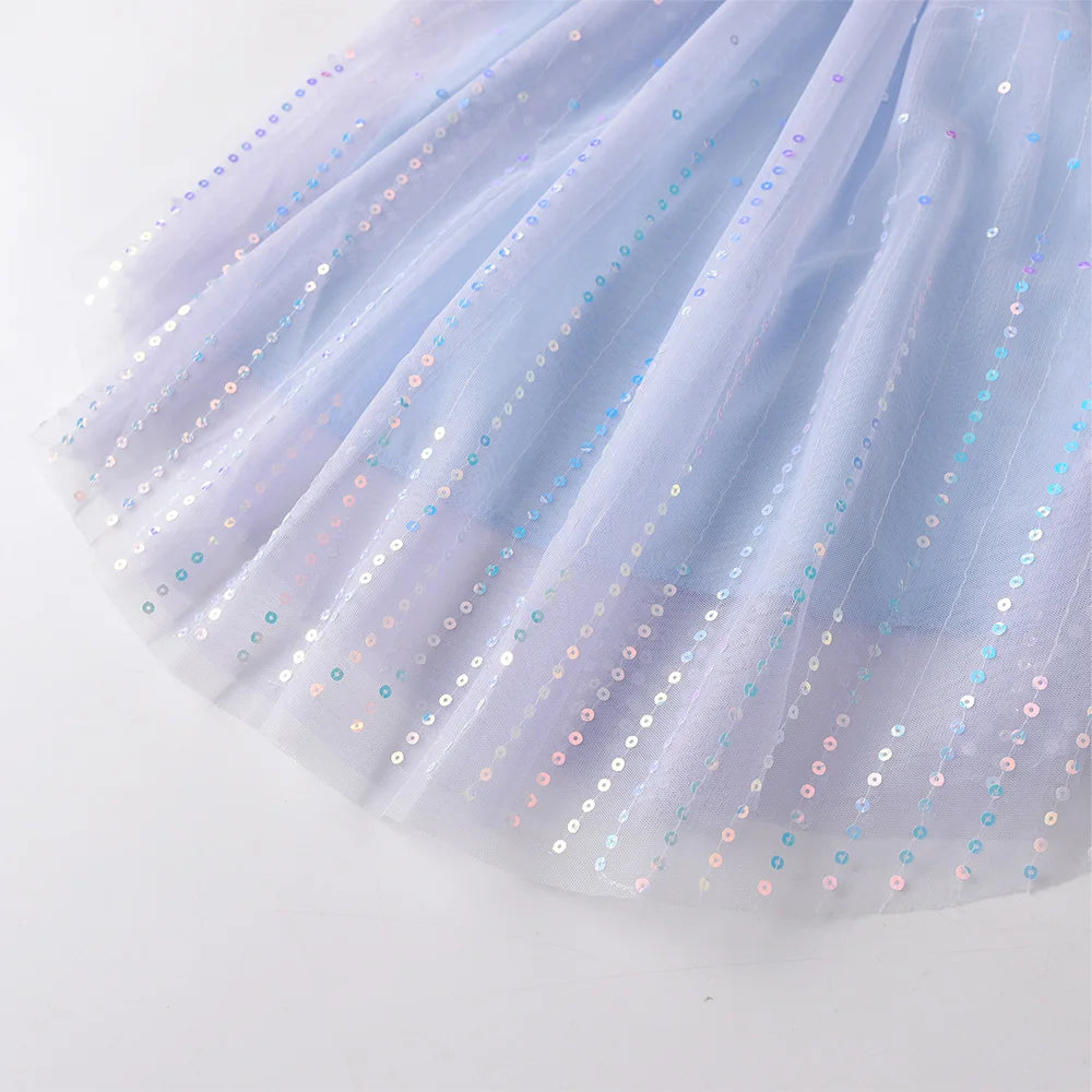 VIKITA Girls Light Blue Sleeveless Ruffled Tulle Shoulders Mesh Sling Dress Kids Fairy Elf Fashion Princess Party Frocks