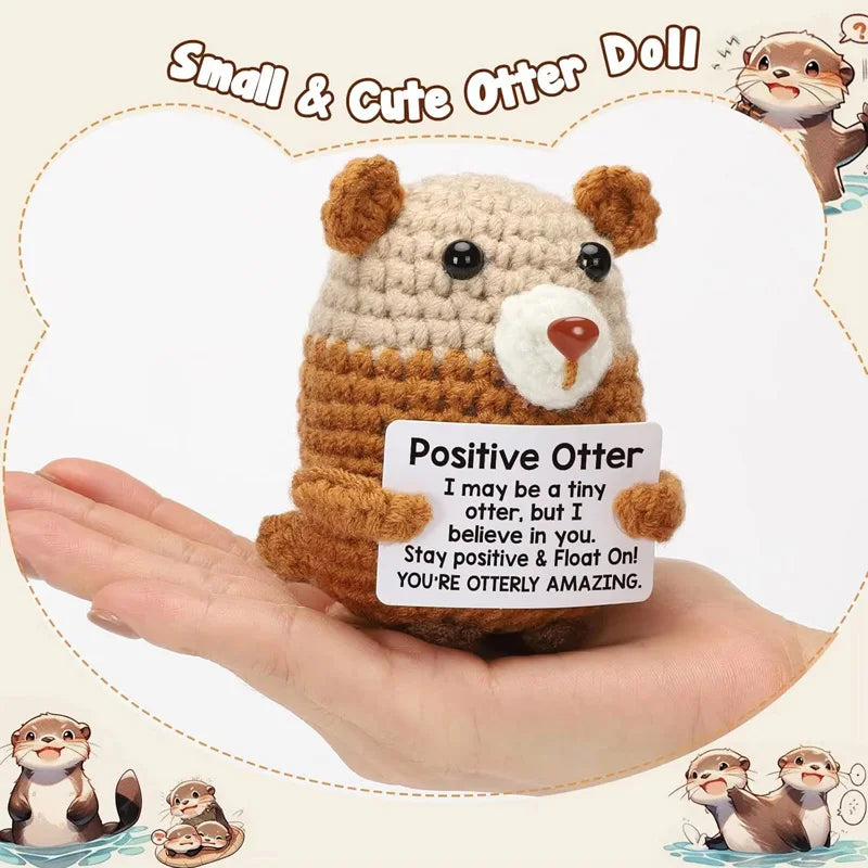 Positive Crochet Otter DIY Gift Funny Emotional Support Handmade Ornaments Gifts for Friend Mini Mental Health Encouragement