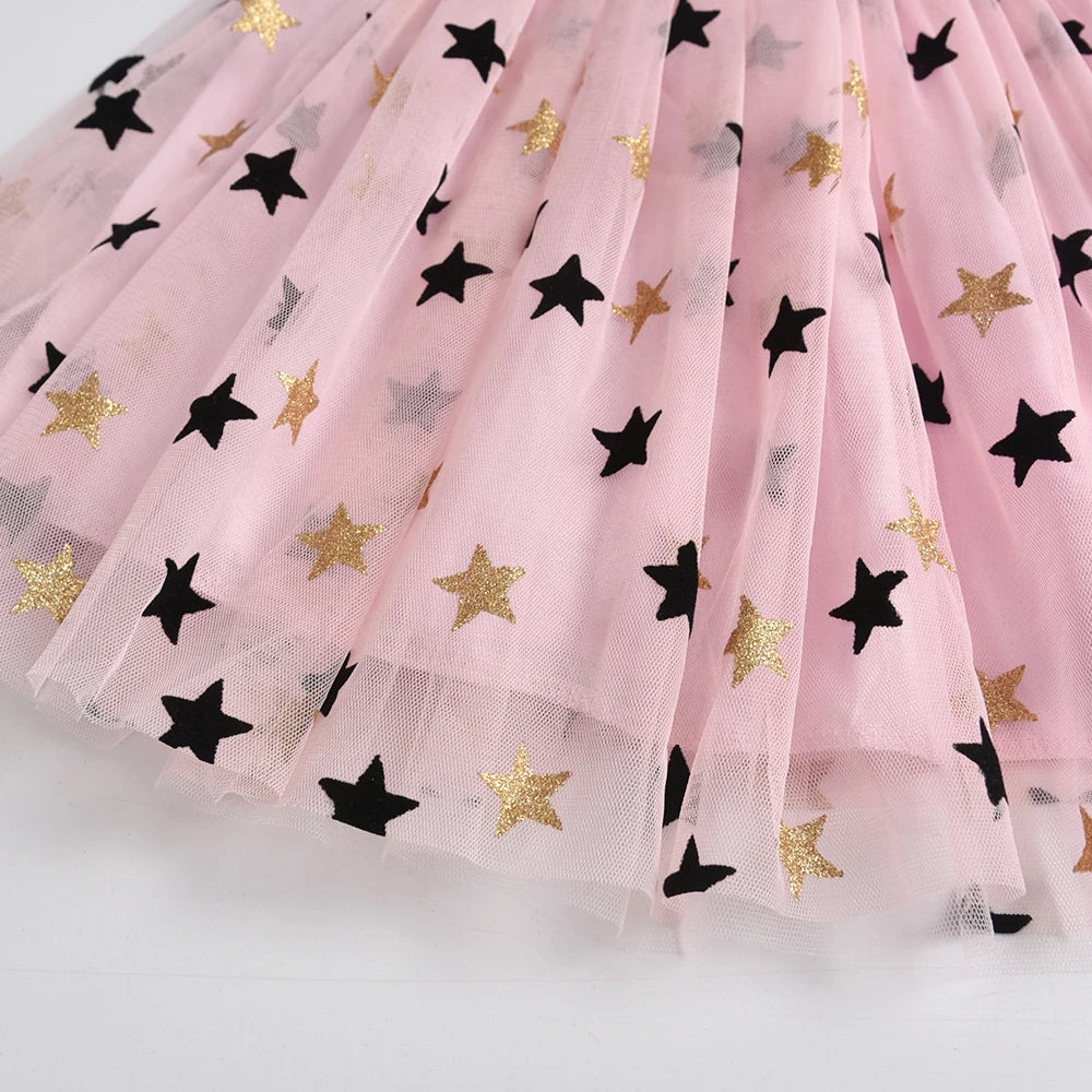 VIKITA Girls Star Sequins Appliqued Skirts Girls Birthday Party Prom Gwon Kids Mesh Tulle Pink Daily Casual Princess Mini Skirts