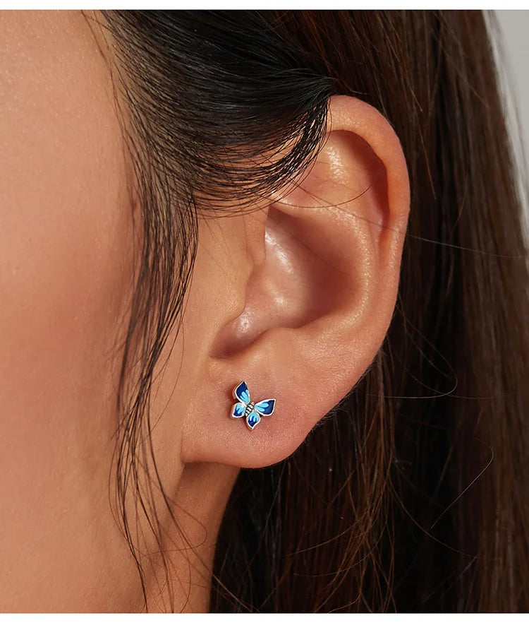 Bamoer 925 Sterling Silver Luxury Girl Earrings Rainbow Butterfy Cute Fancy Funny Ear Stud Original for Women Party Fine Jewelry