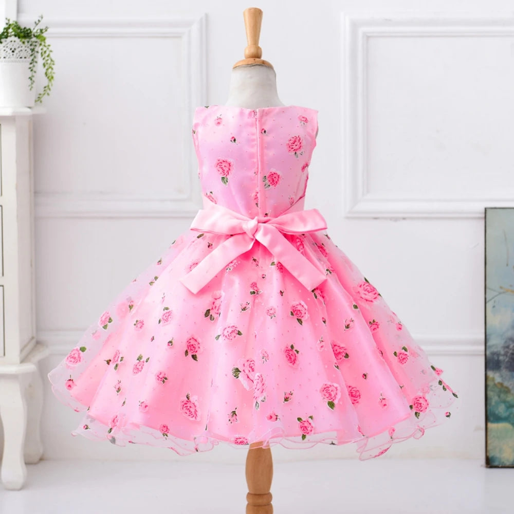 Elegant Bridesmaid Flower Girls Party Dress Bow lWedding Princess Kid Dresses for Girl Birthday Evening Kids Clothing 3-10 Years