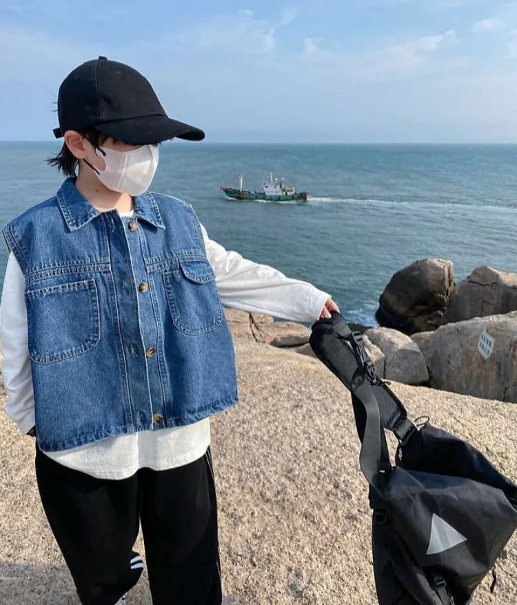 2025 New Boys Denim Vest Sleeveless Toddler Boys Spring Autumn Stylish Kids Jacket