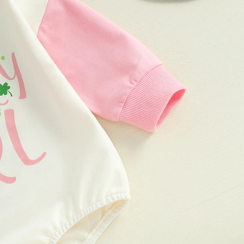 St Patrick s Day Toddler Jumpsuit Green Clover Print  Outfit Baby Romper Long Sleeve Crew Neck Bodysuit