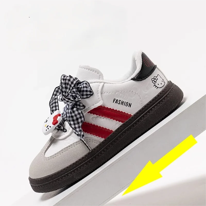 Kids'Casual Shoes Cartoon Hello Kitty Bow PU Leather Spring Shoes For Girls Anti-slip Velcro White Shoes Size 23-37