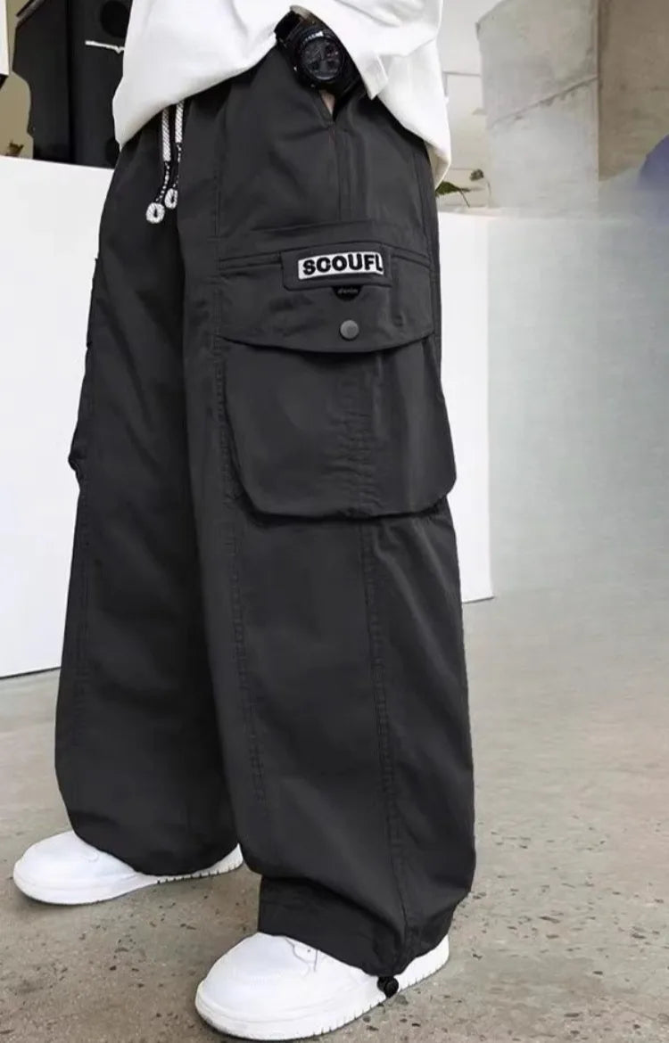 2025 Spring Autumn Boys' Cuffed Cargo Pants Straight Leg Cotton Stylish New Design