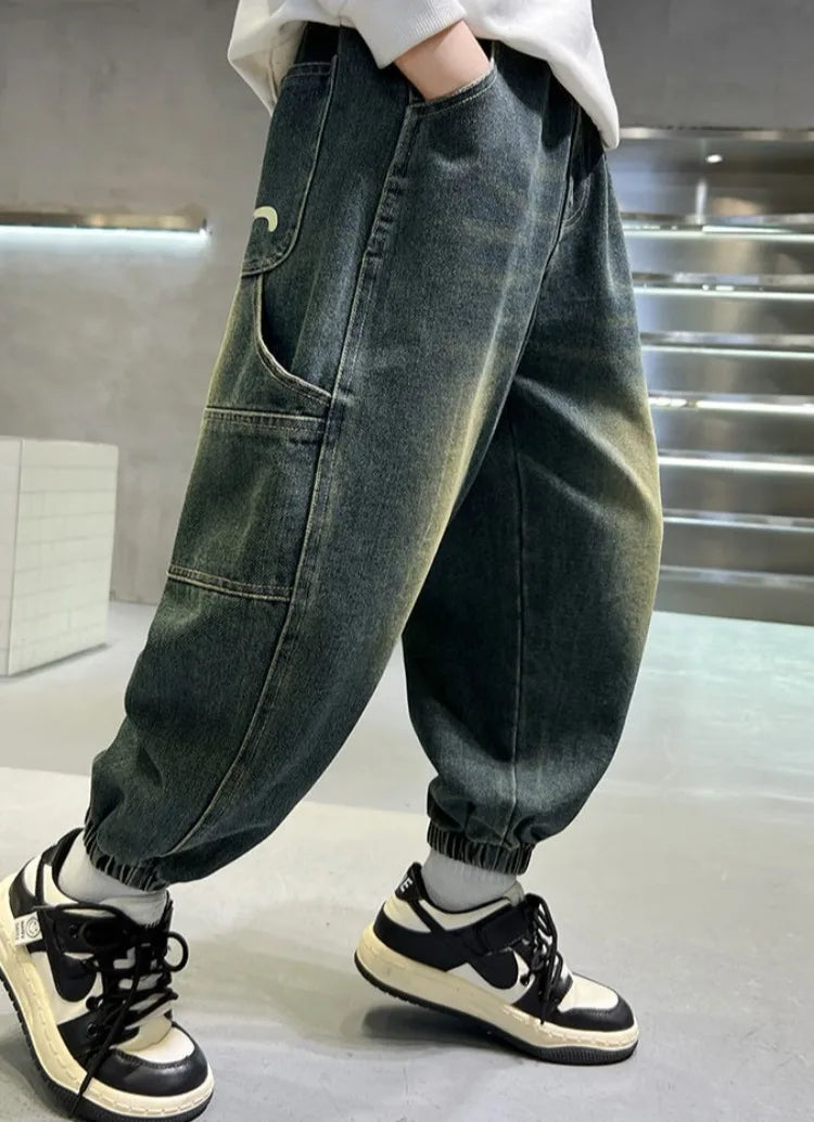 Boys' Fleece-Lined Jeans 2025 New Autumn/Winter Thermal Insulated Trendy Long Pants for Big Tall Kids, Stretchy Fabric Loose Fit