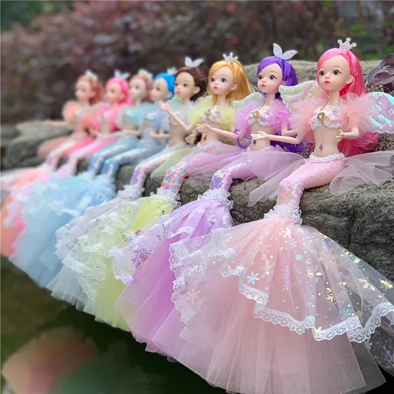 Colorful Mermaid Doll Rainbow Princess Toy Children's Pretend Play House Dress Up Toy Christmas Birthday Gift for Girls