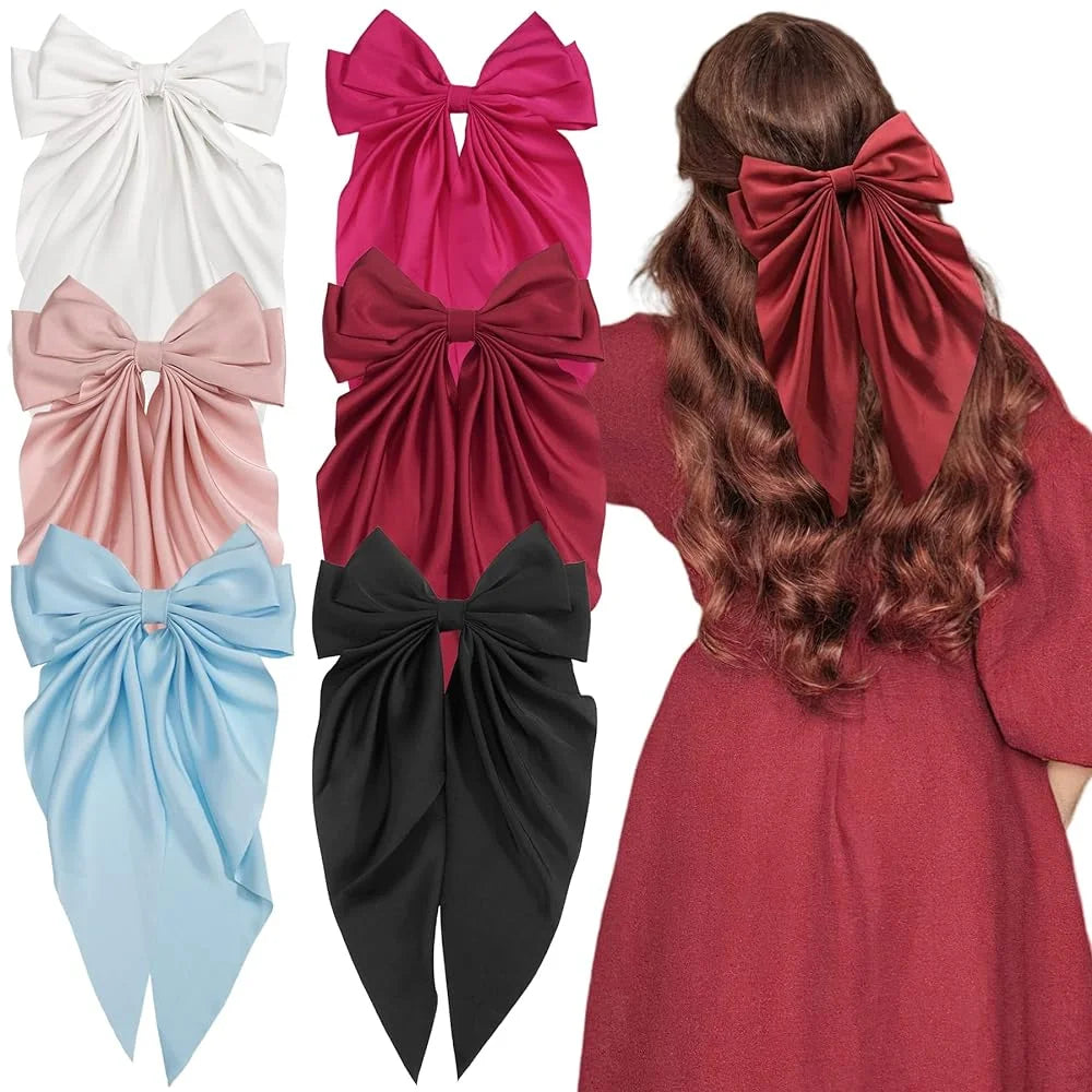 Multiple Elegant Large Bow Ribbon Clip for Women Fashion Simple Solid Satin Clip Ponytail Bow Hairpin Girls Hair Accessories