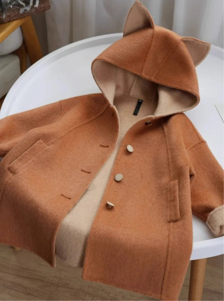 2025 Autumn New Kids Cartoon Cute Fox Wool Coat Thickened Warm Winter Outerwear for Boys Girls Toddler To Teen