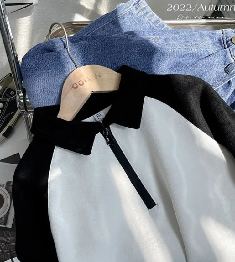 Boys' 2025 Spring/Autumn New Arrival Cotton Punk-Style Street-Savvy Trendy Polo Collar Sweatshirt - Stylish Baby Boys' Top