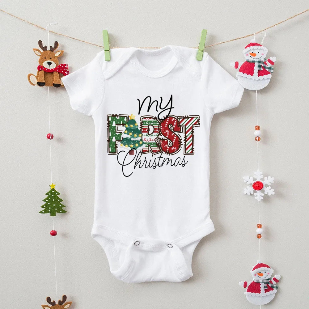 First Christmas Print Baby Bodysuits Boys Girls Xmas Cute Clothes Toddler Romper Newbron Christmas Gift Xmas Party Outfits