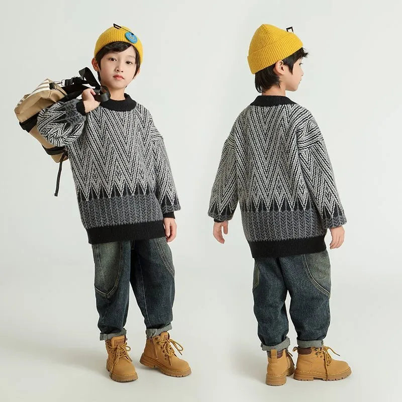 Heavyweight Winter Boys' Sweater Thickened Knit Mink Fur Warm Stylish Tween Oversized Teenager Autumn Winter Coat