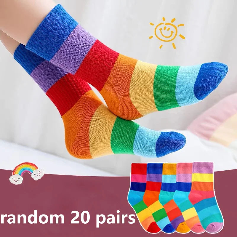 10/20 pairs Kids Casual Socks Sets for Girls Rainbow Striped Cute Children Ankle Short Breathable Cotton Fashion Toddler Sock