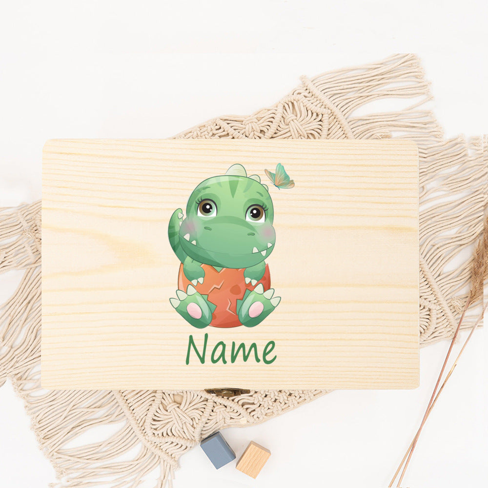 Personalized Baby Wood Box Cute Animal Print Toddler Memory Box Custom Name Infant Keepsake Box Newbron Shower Gift Kids Present