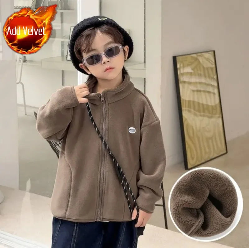 Kids Girls Boys Baby Mid-Large Size Autumn-Winter Polar Fleece Layering Jacket Fleece Sweatshirt Top