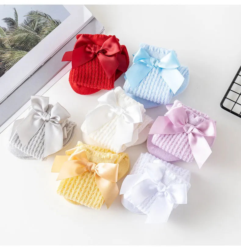 Limit quantity 0-2Y Children Girls Royal Style Bow Knee High Fishnet Socks Baby Toddler Bowknot Socks Kid Hollow Out Sock Sox