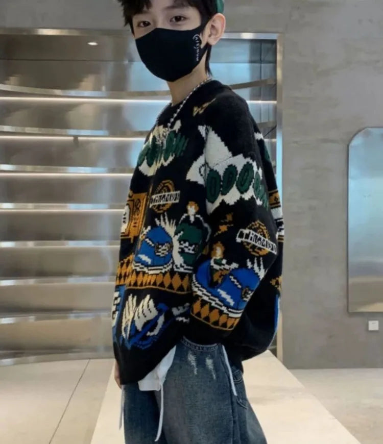 2025 New Boys' Autumn/Winter Fleece-Lined Thickened Pullover Knit Sweater - Warm Base Layer for Kids, Trendy & Cozy Design