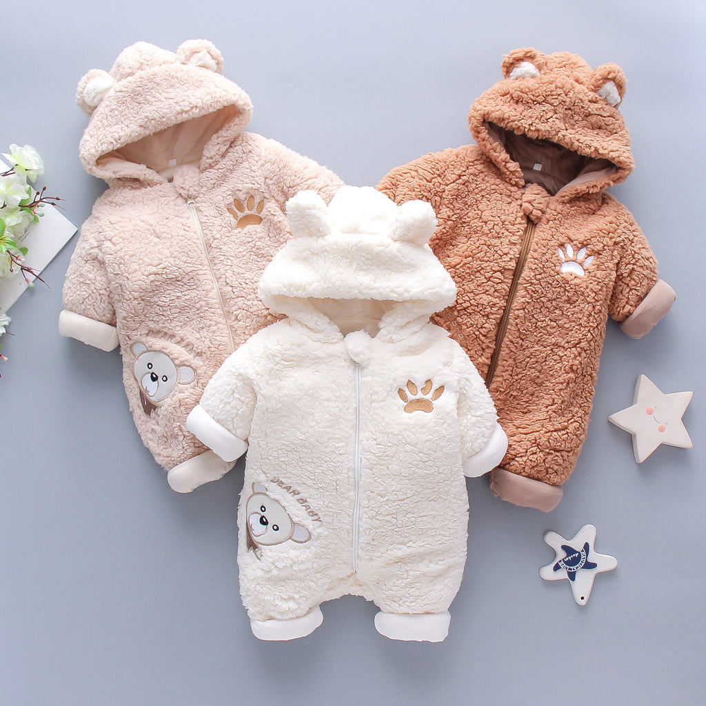 Winter New Thick And Warm Baby Boy And Girl Jumpsuit, Cartoon Teddy Bear Children'S Long Sleeved Clothes (3-18 Months)
