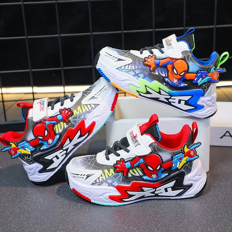 Kids'Casual Shoes Mesh Spider-Man Spring Shoes For Boys Flat Outdoor Basketball Anti-slip Breathable Blue Red Shoes Size 27-38