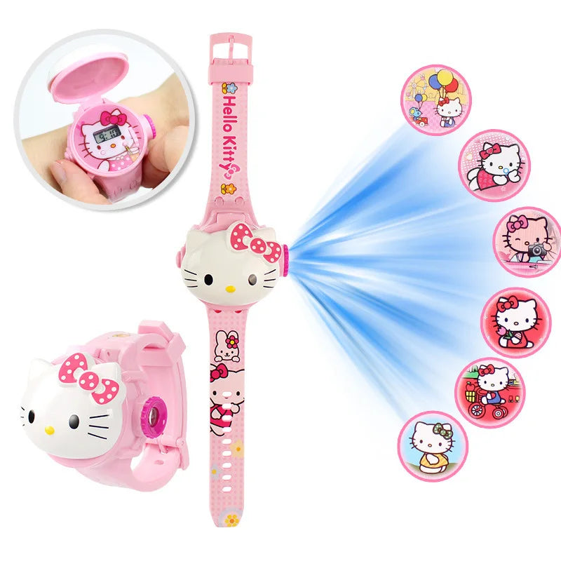 3D Pattern Projection Hello Kitty Girls Watches Children New Cartoon Kuromi LED Watch Kids Toys Wristband Clock Gift
