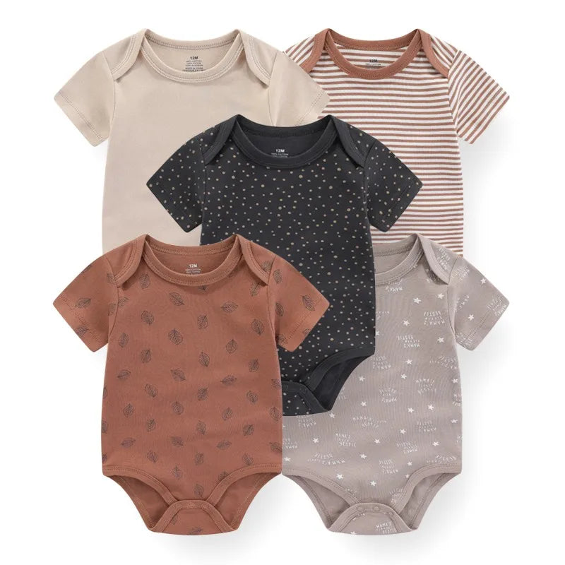 5pcs Summer Short Sleeve Baby Boy Girl Bodysuits Soft Cartoon Newborn Baby Onesie